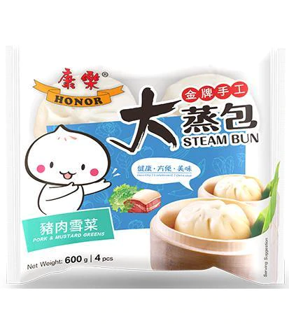 康乐包子-猪肉雪菜 HONOR Pork with Mustard Green Buns *600g (4pc) 保质期：25/12/2025
