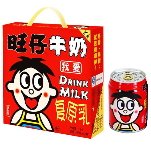 整箱礼品装旺仔牛奶-复原乳 12罐装 245ml WZ-Milk Drink 保质期：